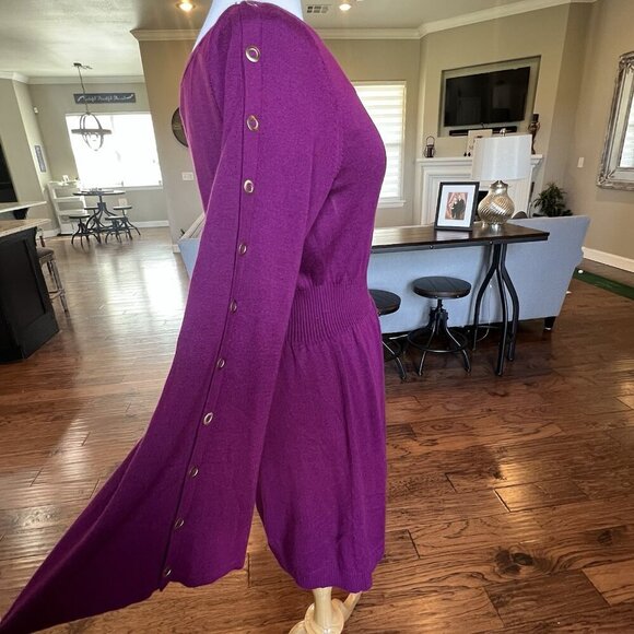 Laundry by Shelli Segal Dress Womens Size Large Bell Snap Sleeves Boat Neck Wine - Picture 4 of 16